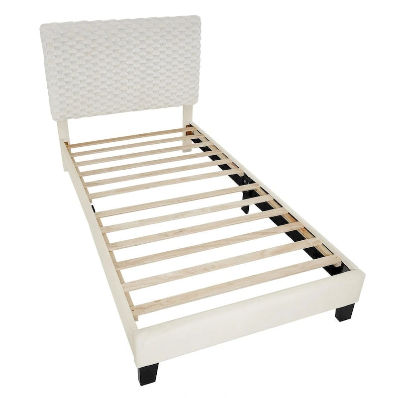 Roundhill Findlay Plush 3D Upholstered Platform Bed in White Dove