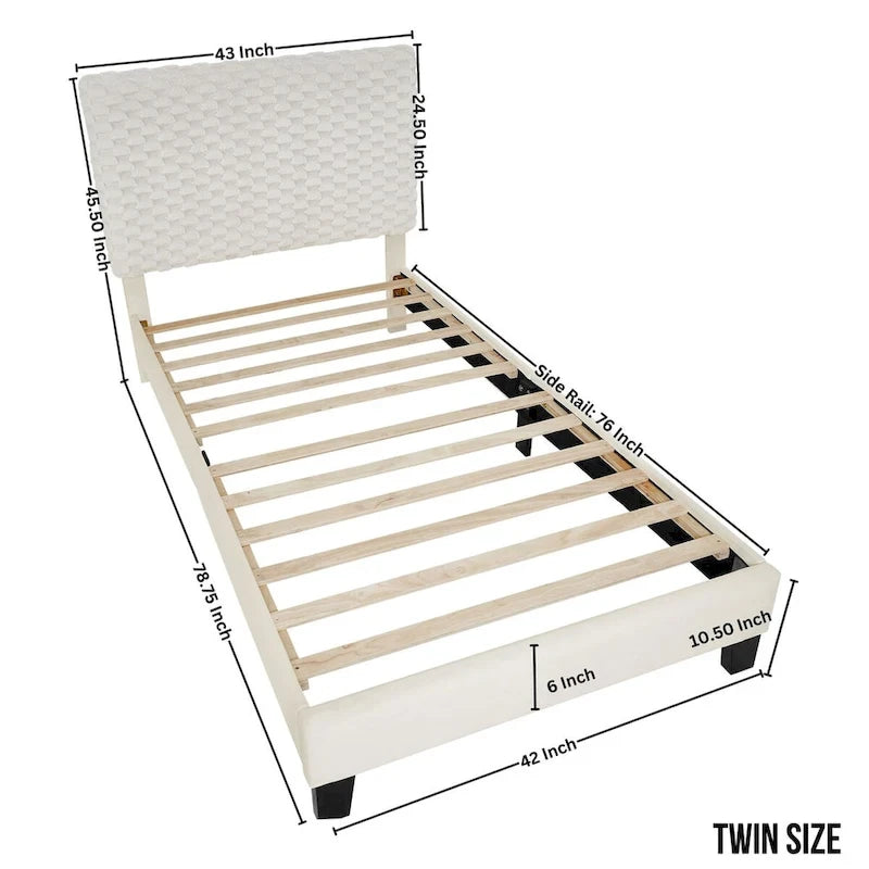 Roundhill Findlay Plush 3D Upholstered Platform Bed in White Dove