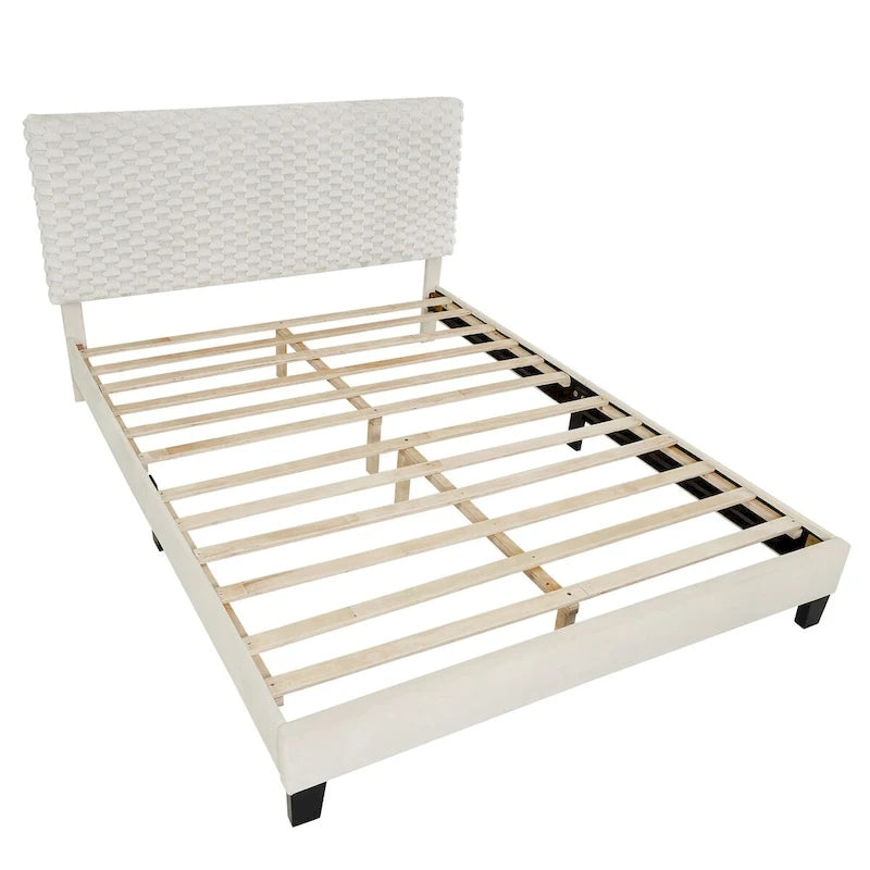 Roundhill Findlay Plush 3D Upholstered Platform Bed in White Dove