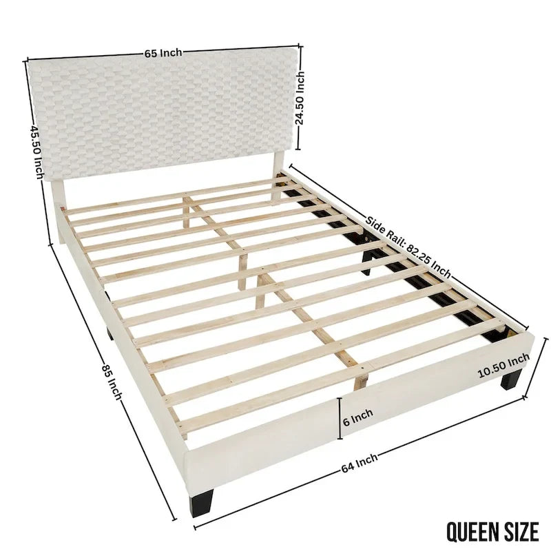 Roundhill Findlay Plush 3D Upholstered Platform Bed in White Dove