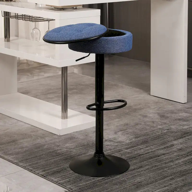 Modern PU Height Adjustable Swivel Bar Stool with Storage, Set of 2