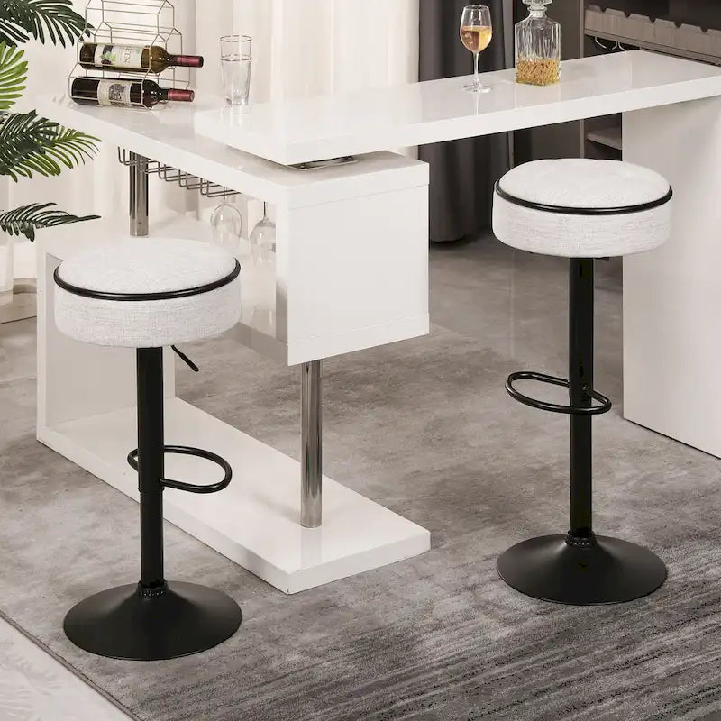 Modern PU Height Adjustable Swivel Bar Stool with Storage, Set of 2