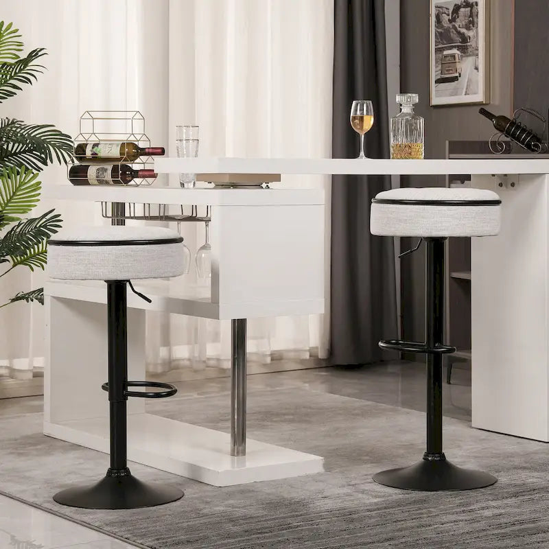 Modern PU Height Adjustable Swivel Bar Stool with Storage, Set of 2