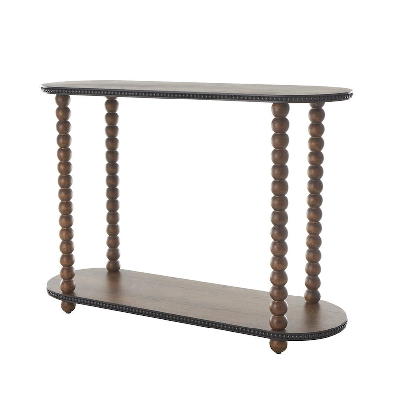 Wood Oval Spindle 1 Shelf Console Table with Beaded Edges - Brown - Roche River Decor
