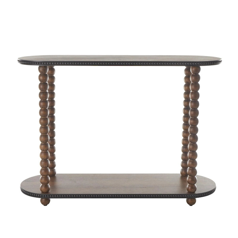 Wood Oval Spindle 1 Shelf Console Table with Beaded Edges - Brown - Roche River Decor