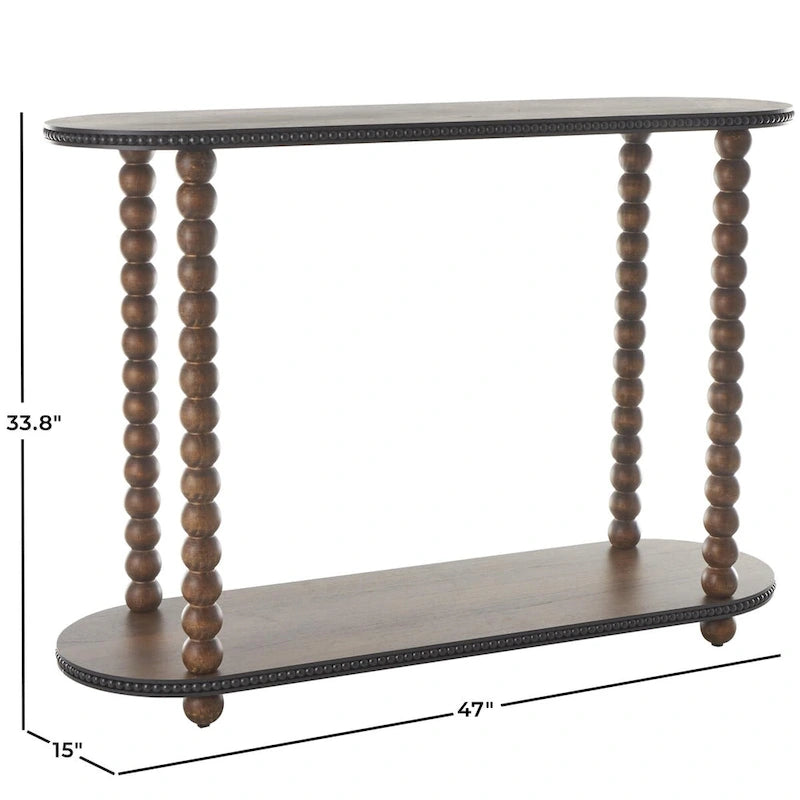 Wood Oval Spindle 1 Shelf Console Table with Beaded Edges - Brown - Roche River Decor