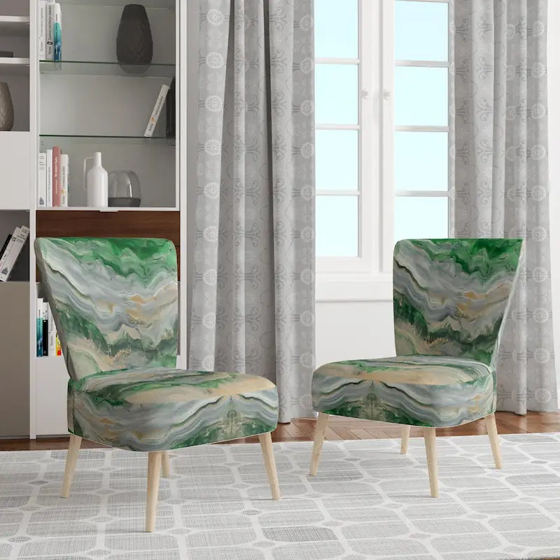 Designart Coast Blue Sea Waves Watercolour Upholstered Abstract Accent Chair - Modern Arm Chair For Bedroom