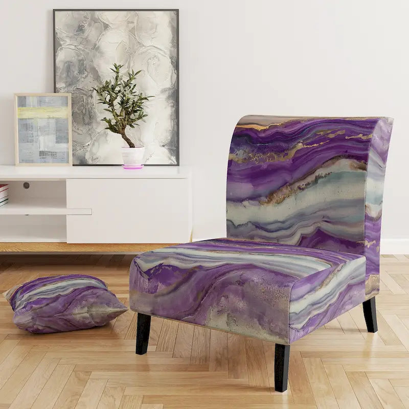 Designart Coast Blue Sea Waves Watercolour Upholstered Abstract Accent Chair - Modern Arm Chair For Bedroom