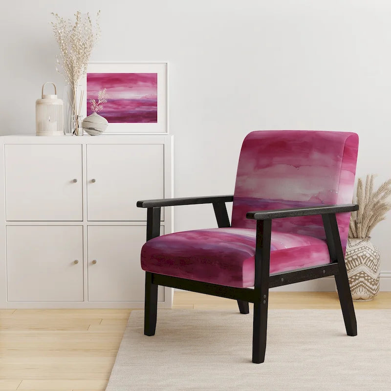 Designart Coast Blue Sea Waves Watercolour Upholstered Abstract Accent Chair - Modern Arm Chair For Bedroom