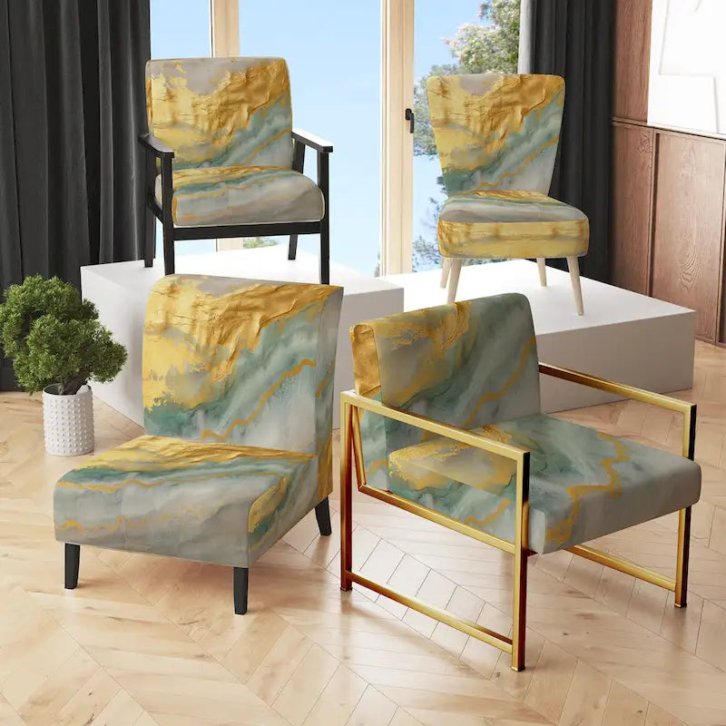 Designart Coast Blue Sea Waves Watercolour Upholstered Abstract Accent Chair - Modern Arm Chair For Bedroom