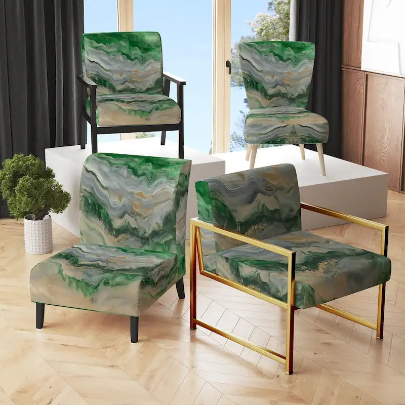 Designart Coast Blue Sea Waves Watercolour Upholstered Abstract Accent Chair - Modern Arm Chair For Bedroom