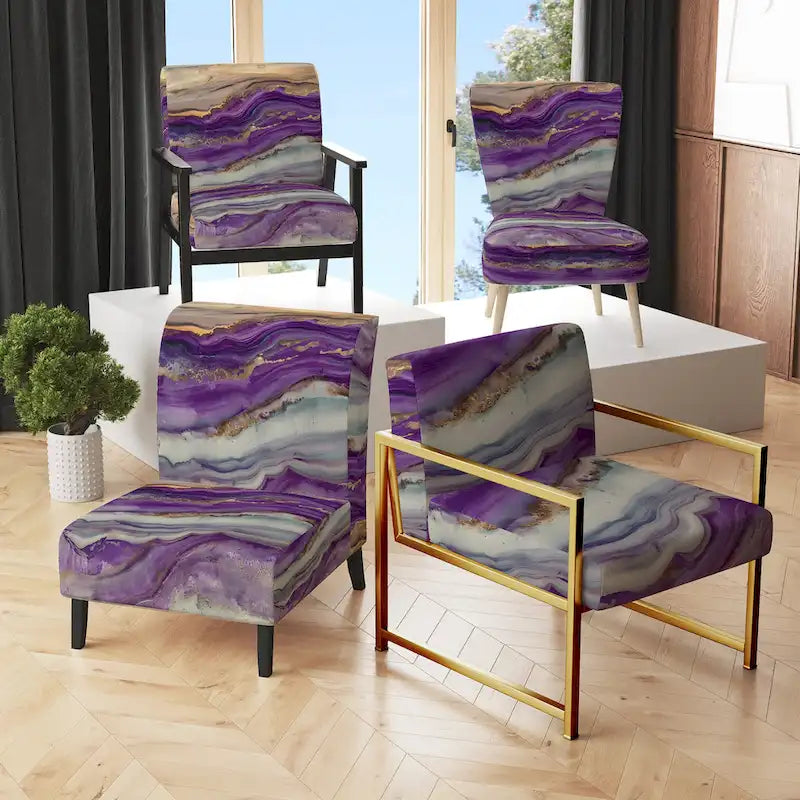 Designart Coast Blue Sea Waves Watercolour Upholstered Abstract Accent Chair - Modern Arm Chair For Bedroom