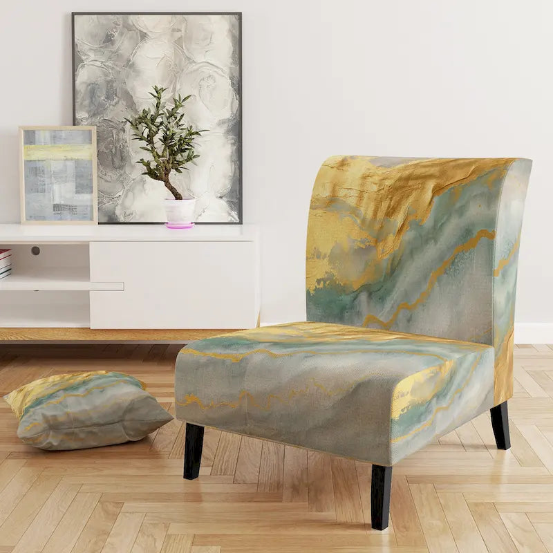 Designart Coast Blue Sea Waves Watercolour Upholstered Abstract Accent Chair - Modern Arm Chair For Bedroom