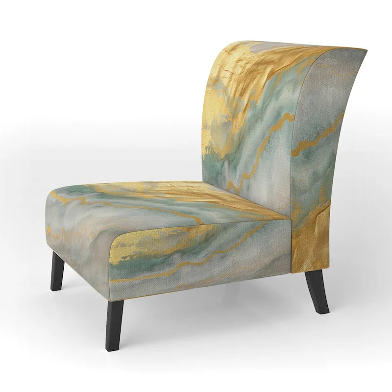 Designart Coast Blue Sea Waves Watercolour Upholstered Abstract Accent Chair - Modern Arm Chair For Bedroom