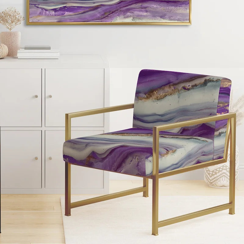 Designart Coast Blue Sea Waves Watercolour Upholstered Abstract Accent Chair - Modern Arm Chair For Bedroom