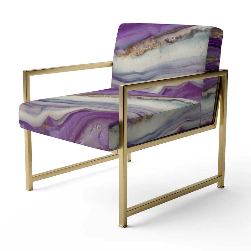 Designart Coast Blue Sea Waves Watercolour Upholstered Abstract Accent Chair - Modern Arm Chair For Bedroom