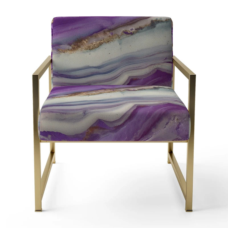 Designart Coast Blue Sea Waves Watercolour Upholstered Abstract Accent Chair - Modern Arm Chair For Bedroom