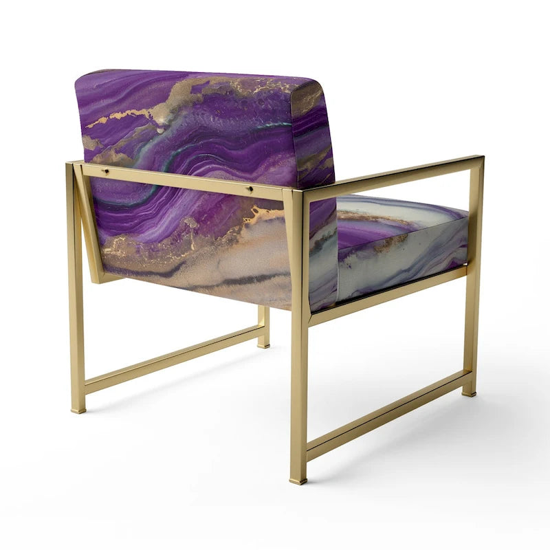 Designart Coast Blue Sea Waves Watercolour Upholstered Abstract Accent Chair - Modern Arm Chair For Bedroom