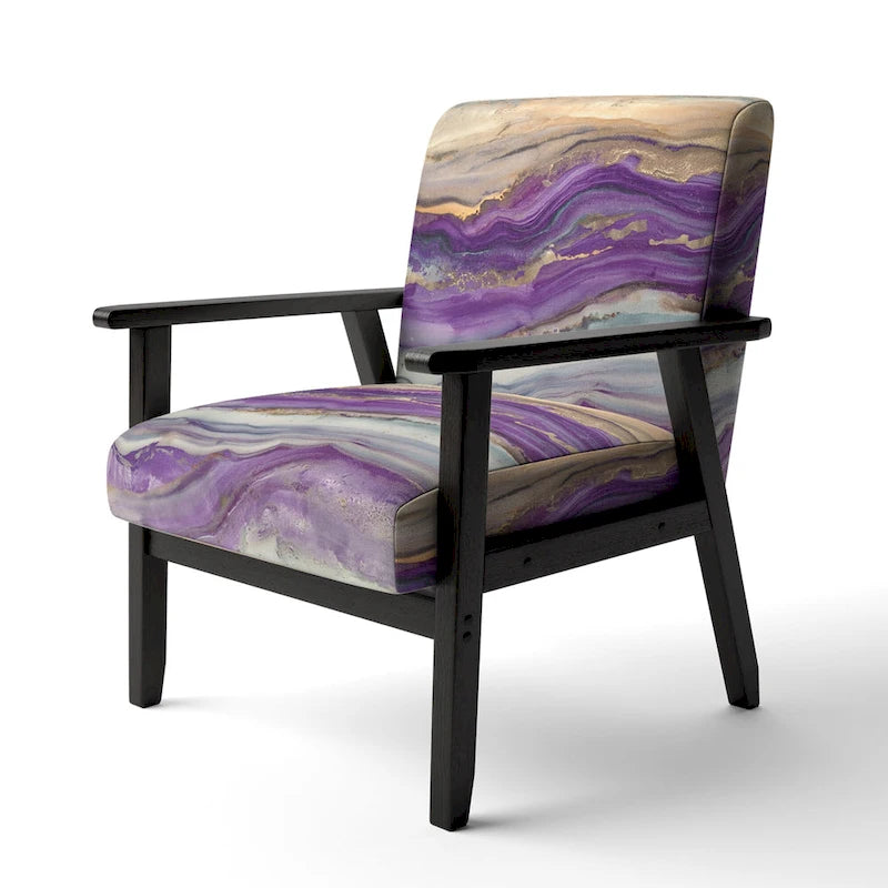 Designart Coast Blue Sea Waves Watercolour Upholstered Abstract Accent Chair - Modern Arm Chair For Bedroom