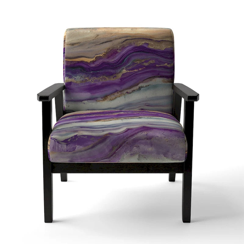 Designart Coast Blue Sea Waves Watercolour Upholstered Abstract Accent Chair - Modern Arm Chair For Bedroom