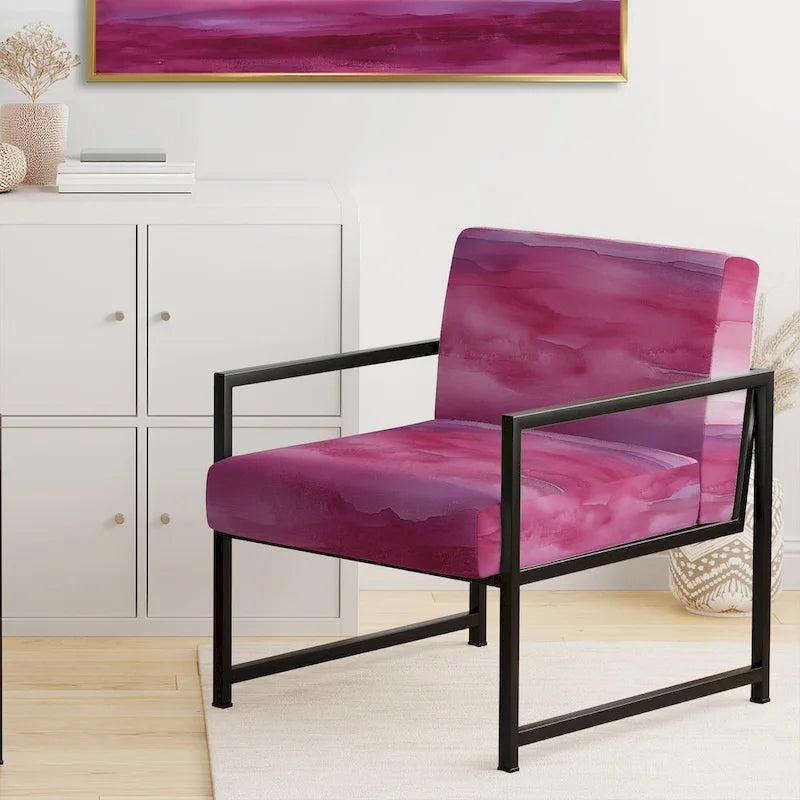 Designart Coast Blue Sea Waves Watercolour Upholstered Abstract Accent Chair - Modern Arm Chair For Bedroom