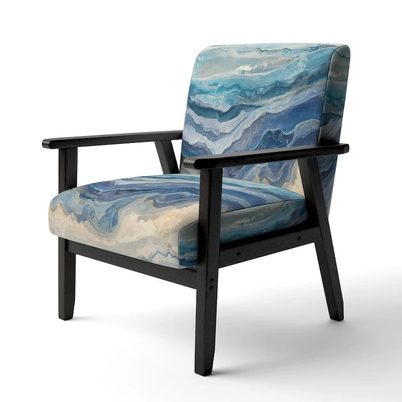 Designart Coast Blue Sea Waves Watercolour Upholstered Abstract Accent Chair - Modern Arm Chair For Bedroom