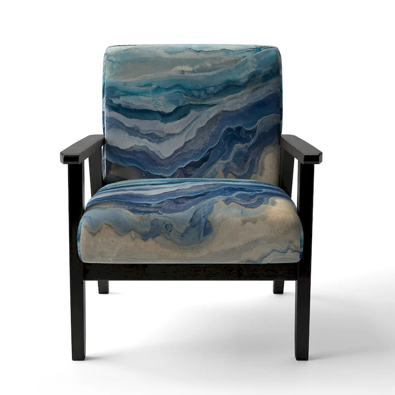 Designart Coast Blue Sea Waves Watercolour Upholstered Abstract Accent Chair - Modern Arm Chair For Bedroom