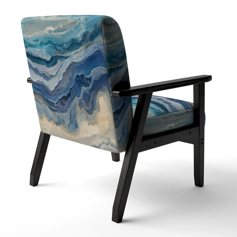 Designart Coast Blue Sea Waves Watercolour Upholstered Abstract Accent Chair - Modern Arm Chair For Bedroom