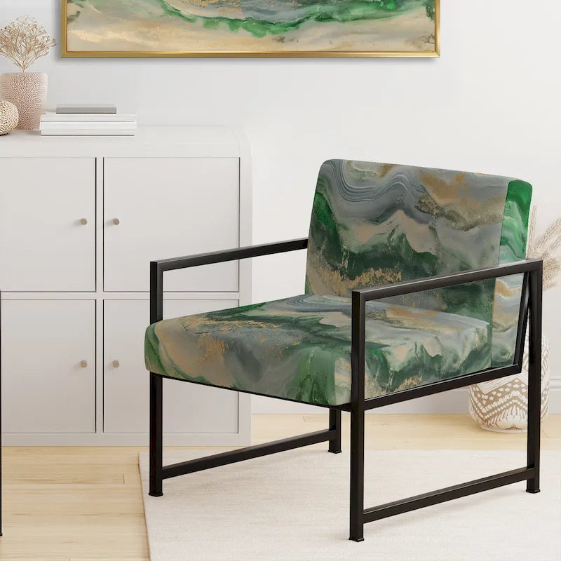 Designart Coast Blue Sea Waves Watercolour Upholstered Abstract Accent Chair - Modern Arm Chair For Bedroom