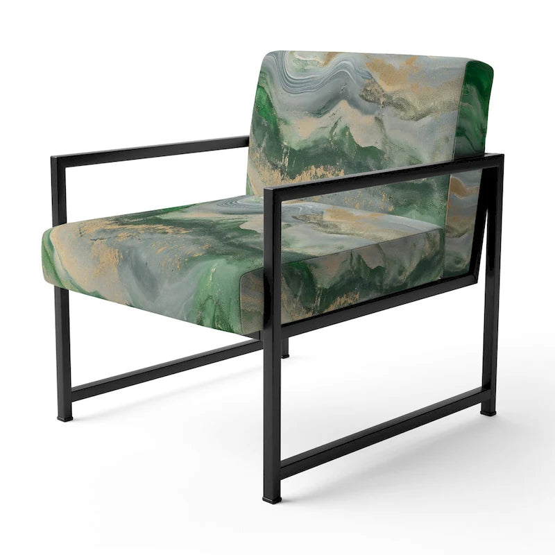 Designart Coast Blue Sea Waves Watercolour Upholstered Abstract Accent Chair - Modern Arm Chair For Bedroom