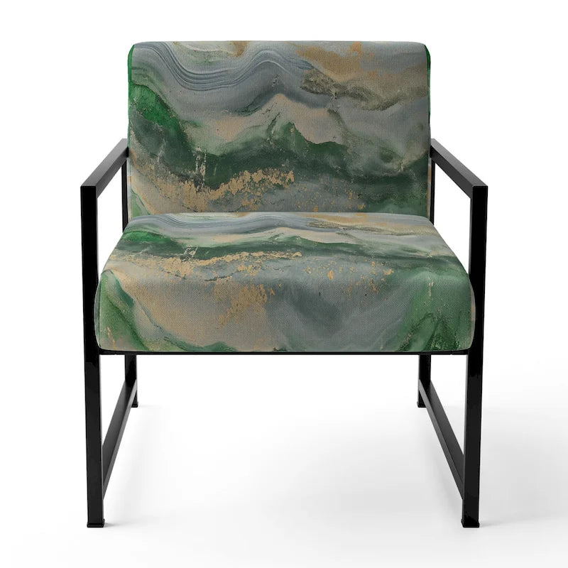 Designart Coast Blue Sea Waves Watercolour Upholstered Abstract Accent Chair - Modern Arm Chair For Bedroom