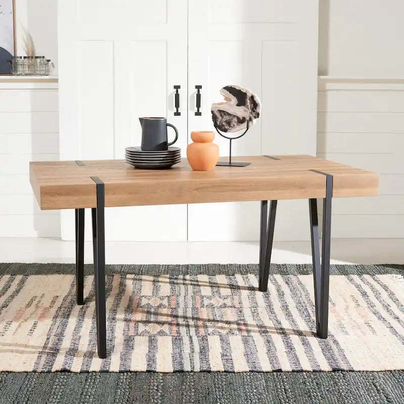 SAFAVIEH Asal Mid-Century Industrial Rustic Dining Room Table - 59.1 W x 35.4 L x 29.5 H - 59Wx35Dx30H